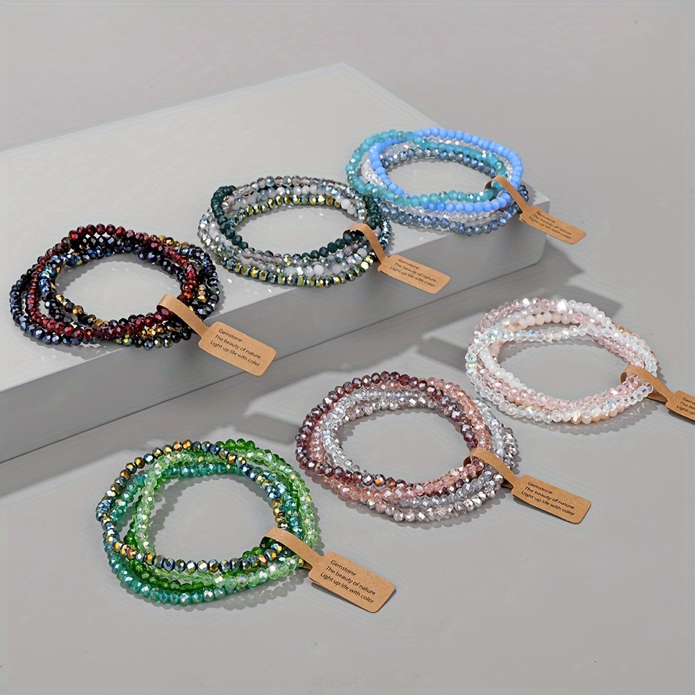 4pcs Boho Style Glass Bead Elastic Bracelets Colorful Jewelry
